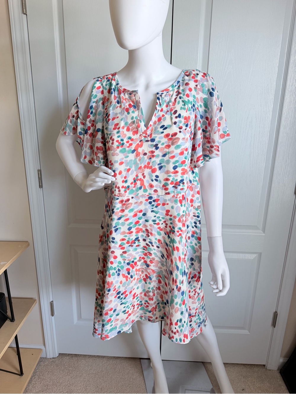 Anthropologie Maeve Flutter-Sleeve Multicolor Polka Dot Print Dress Size M